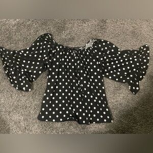 Betsey Johnson Black and White Polka Dot Off-Shoulder Top